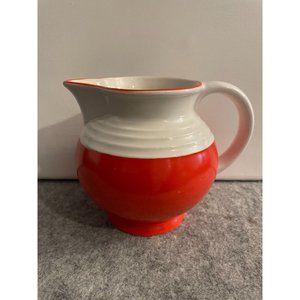 Small Orange and White Czeck Ditmar / Urbach Ceramic Pitcher  4.5 Tall 5.50 Wide